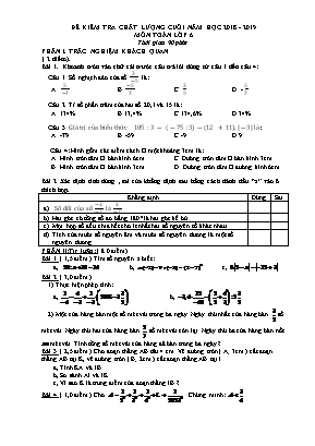 Đề kiểm tra chất lượng cuối năm môn Toán Lớp 6 - Năm học 2018-2019 (Có đáp án)